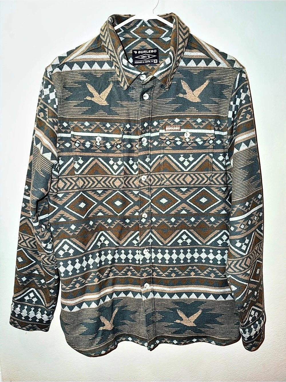 Burlebo Vintage Heavyweight Flannel - Flying Duck Aztec Green & Brown Medium